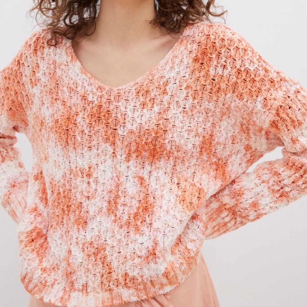 Anthropologie | Pilcro Christian V-Neck Sweater Orange Tie Dye Size XL